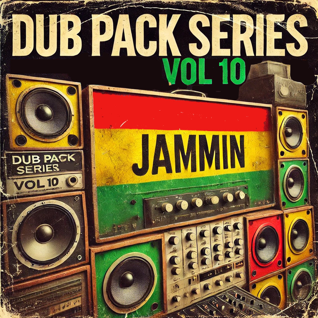 Dub Pack Series Vol 10 – Jammin cover with vibrant reggae color scheme; 79 BPM loop pack in D minor featuring modern reggae, dub, and hip-hop fusion with stems and one-shots